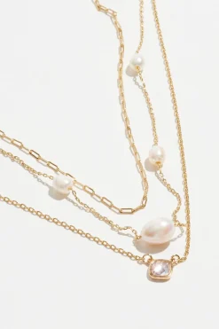 Necklaces-Dynamite 3-Pack Pearl & Cushion Gem Necklace White