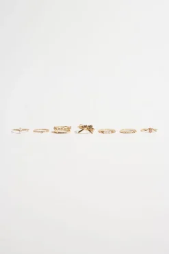Rings-Dynamite 8-Pack Pearl and Bow Delicate Rings White