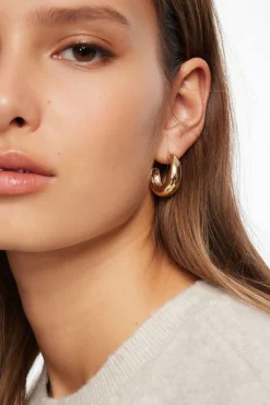 Earrings-Dynamite 3-Pack Textured & Smooth Hoop Earrings YELLOW