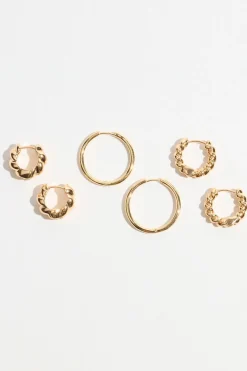 Earrings-Dynamite 3-Pack Textured Hoop Earrings Yellow