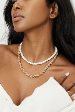 Necklaces-Dynamite 2-Pack Twist Rope & Pearl Necklaces White