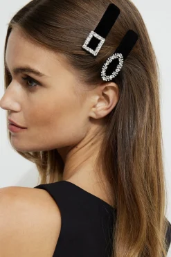 Hair Accessories-Dynamite 2-Pack Velvet Hair Clips Black