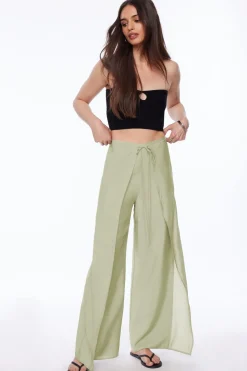 Pants | Wide Leg Pants-Dynamite Pareo Crinkled Pants Green