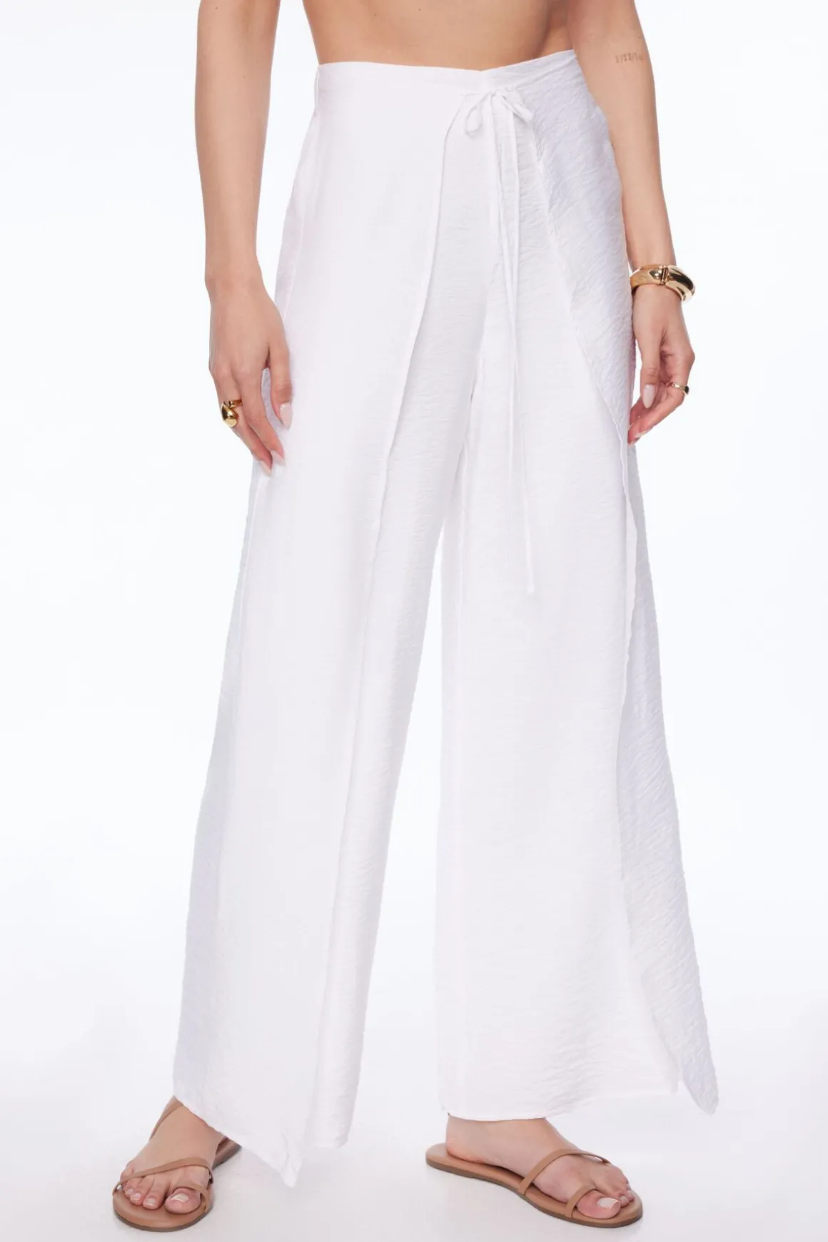 Pants | Wide Leg Pants-Dynamite Pareo Crinkled Pants White