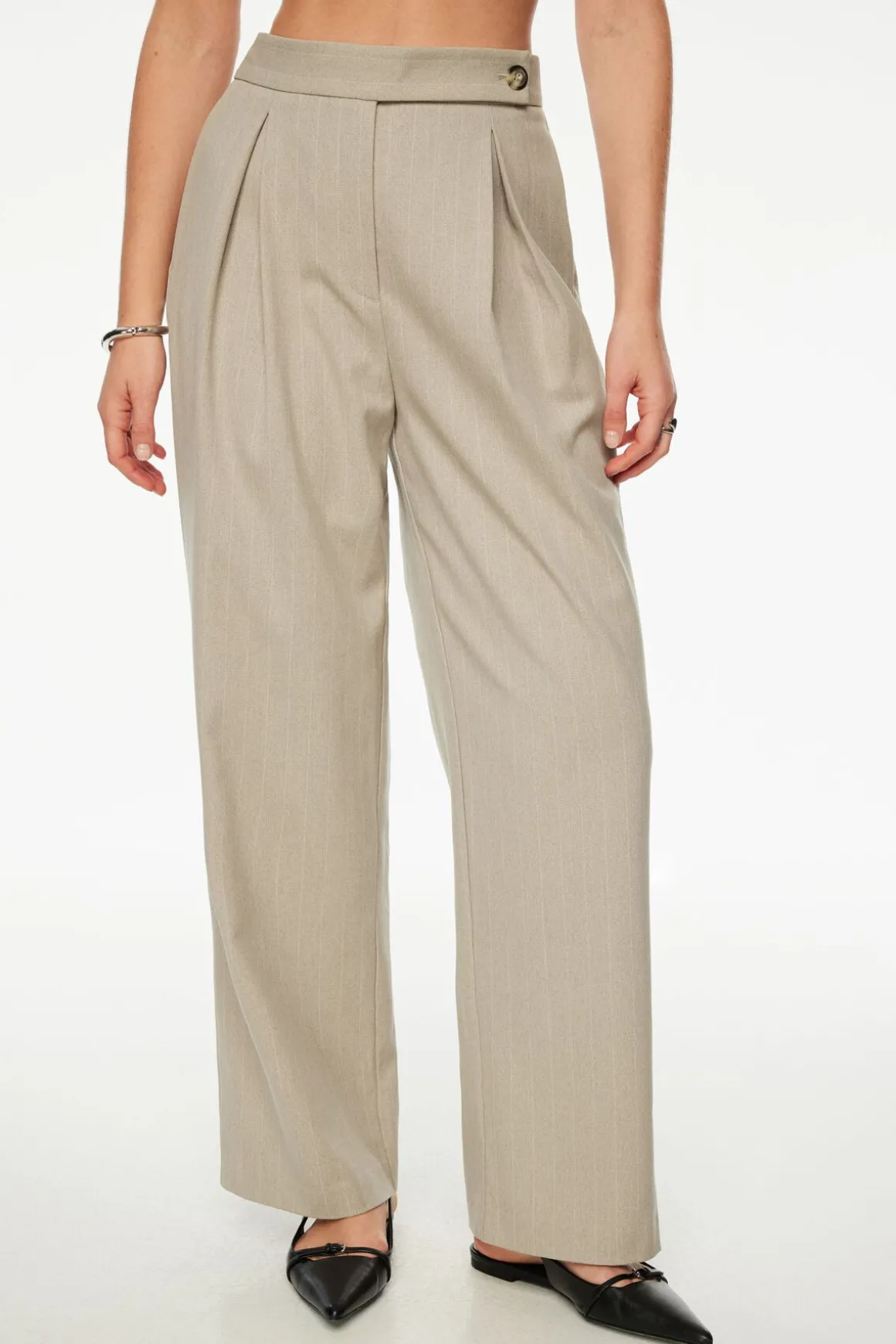 Pants | Matching Sets-Dynamite Pleated Pinstripe Wide Leg Pants Brown