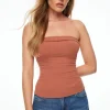 Tees & Tanks | Tees & Tanks-Dynamite Pleated Ribbed Tube Top Brown