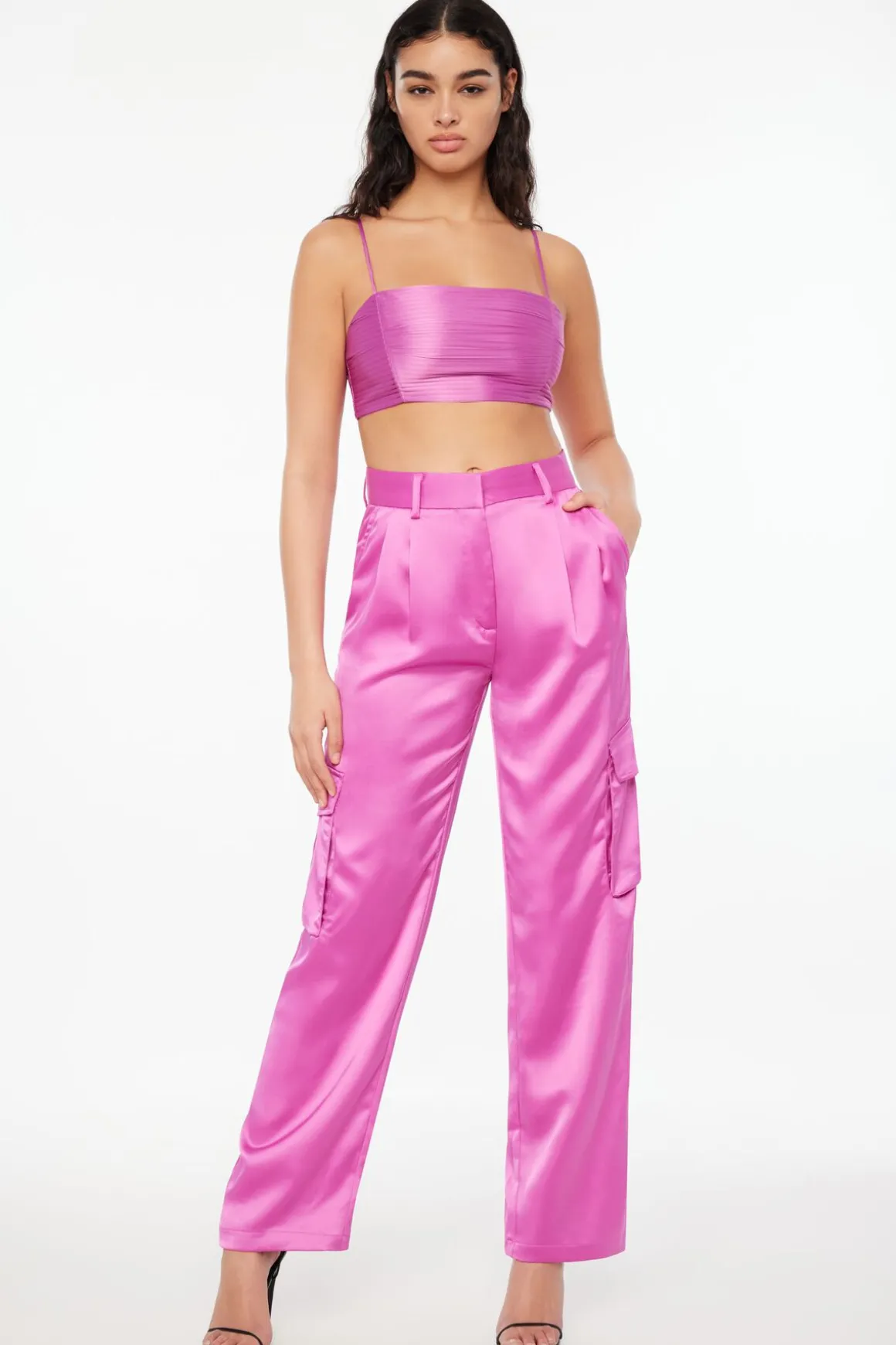 Blouses & Tops | Blouses & Tops-Dynamite Pleated Satin Crop Top Purple