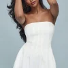 Dresses & Jumpsuits | Mini Dresses-Dynamite Pleated Strapless Romper White