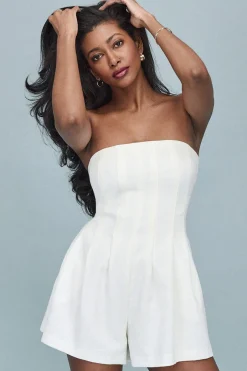 Dresses & Jumpsuits | Mini Dresses-Dynamite Pleated Strapless Romper White