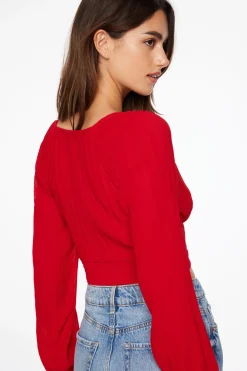 Blouses & Tops | Blouses & Tops-Dynamite Pleated Twisted Crop Blouse Red