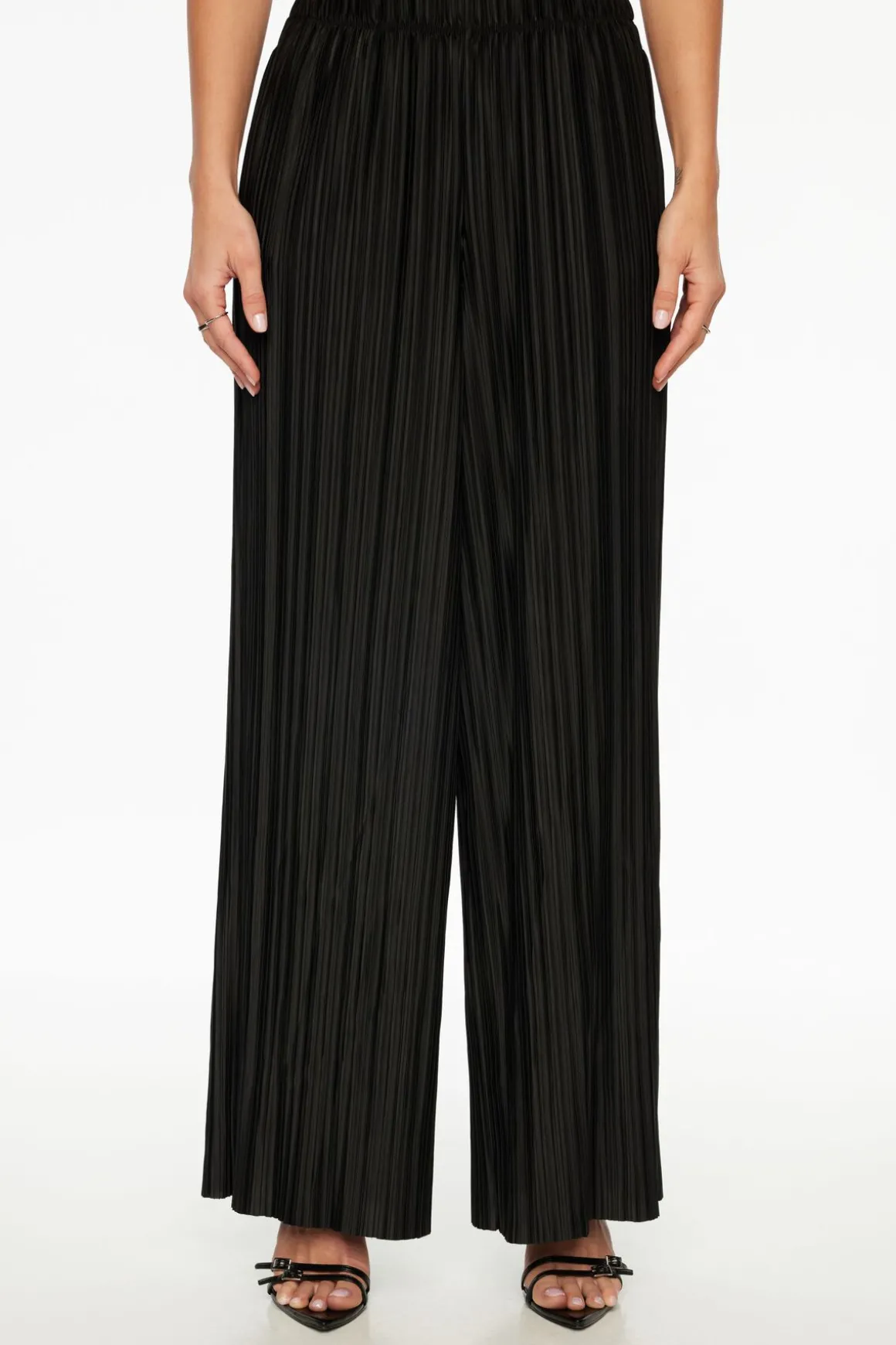 Pants | Wide Leg Pants-Dynamite Plissé Knit Wide Leg Pants Black