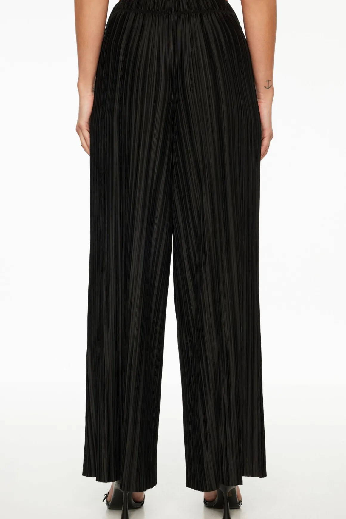 Pants | Wide Leg Pants-Dynamite Plissé Knit Wide Leg Pants Black