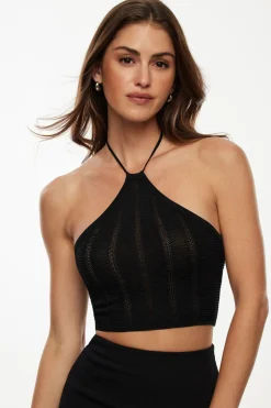 Sweaters & Cardigans | Sweaters-Dynamite Pointelle Halter Top Black