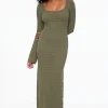 Dresses & Jumpsuits | Midi & Maxi Dresses-Dynamite Pointelle Long Sleeve Maxi Dress Green