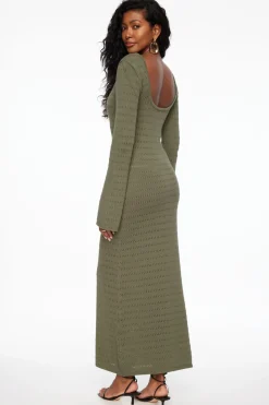 Dresses & Jumpsuits | Midi & Maxi Dresses-Dynamite Pointelle Long Sleeve Maxi Dress Green