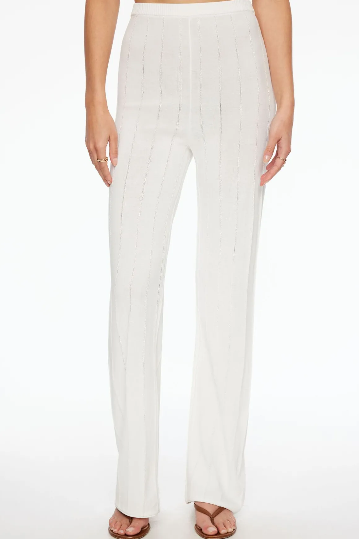 Pants | Wide Leg Pants-Dynamite Pointelle Wide Leg Pants White
