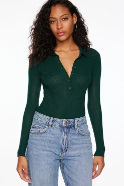 Sweaters & Cardigans | Sweaters-Dynamite Polo Sweater Bodysuit Green