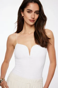Tees & Tanks | Tees & Tanks-Dynamite Popcorn Textured Cami Bodysuit White