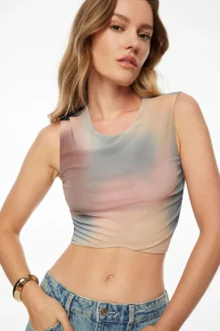 Tees & Tanks | Tees & Tanks-Dynamite Printed Ruched Crop Top Pink