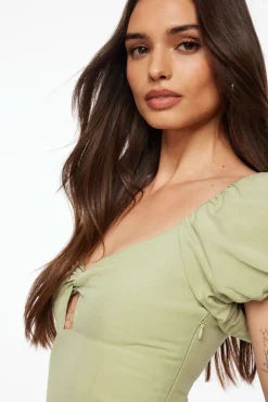 Dresses & Jumpsuits | Midi & Maxi Dresses-Dynamite Puff Sleeve Linen Maxi Dress Green