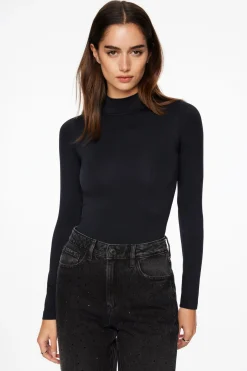 Tees & Tanks | Tees & Tanks-Dynamite Quinn Long Sleeve Mock Neck Bodysuit Black