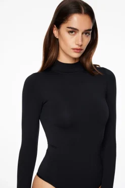 Tees & Tanks | Tees & Tanks-Dynamite Quinn Long Sleeve Mock Neck Bodysuit Black