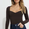 Tees & Tanks-Dynamite Raye Sculpt Sweetheart Bodysuit Brown
