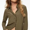 Blouses & Tops | Blouses & Tops-Dynamite Relaxed Airflow Shirt Brown