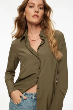 Blouses & Tops | Blouses & Tops-Dynamite Relaxed Airflow Shirt Brown
