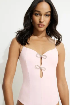 Tees & Tanks | Tees & Tanks-Dynamite Rhinestone Bow Bodysuit Pink