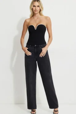Tees & Tanks | Matching Sets-Dynamite Rhinestone Bustier Top Black