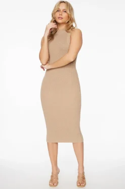 Dresses & Jumpsuits | Sweater Dresses-Dynamite Ribbed Bodycon Midi Dress Brown