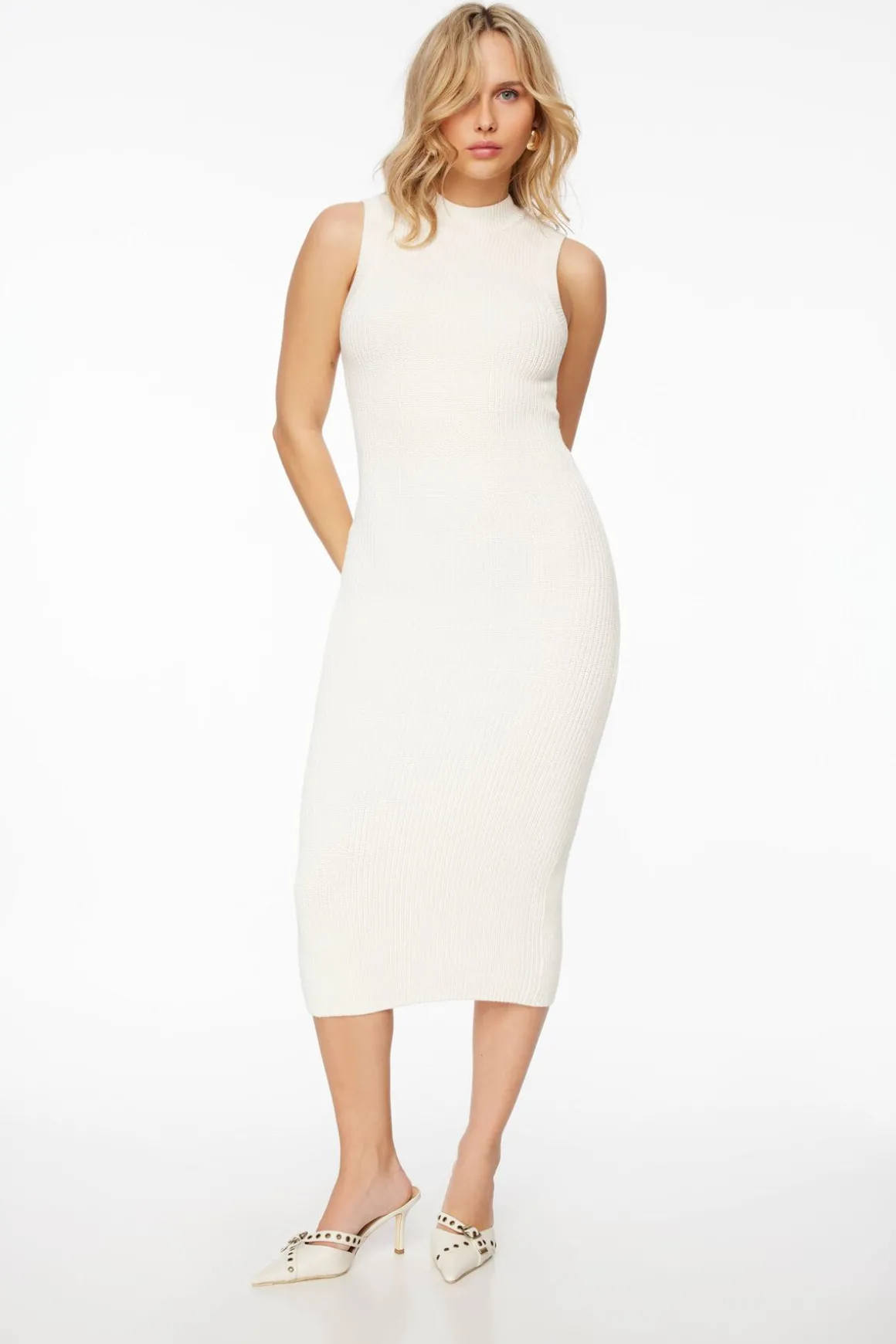 Dresses & Jumpsuits | Midi & Maxi Dresses-Dynamite Ribbed Bodycon Midi Dress White