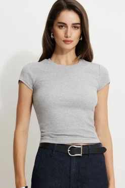 Tees & Tanks | Online Exclusives-Dynamite Ribbed Crewneck Waist T Shirt Gray