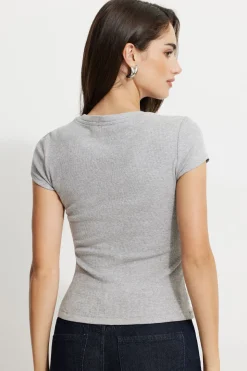 Tees & Tanks | Online Exclusives-Dynamite Ribbed Crewneck Waist T Shirt Gray