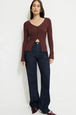 Online Exclusives | Sweaters-Dynamite Ribbed Flyaway Cardigan Burgundy