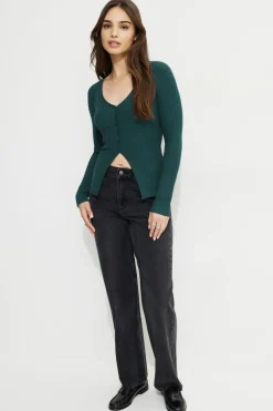Sweaters & Cardigans | Sweaters-Dynamite Ribbed Flyaway Cardigan Green