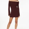 Dresses & Jumpsuits | Mini Dresses-Dynamite Ribbed Off Shoulder Mini Dress Burgundy