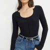 Tees & Tanks | Tees & Tanks-Dynamite Ribbed U-Neck Long Sleeve T Shirt Black