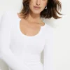 Tees & Tanks | Tees & Tanks-Dynamite Ribbed U-Neck Long Sleeve T Shirt White