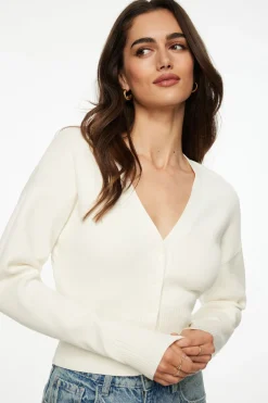 Sweaters & Cardigans | Sweaters-Dynamite Ribbed V-Neck Cardigan White