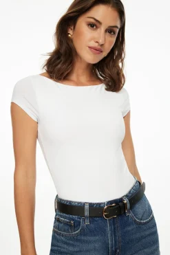 Tees & Tanks | Tees & Tanks-Dynamite Romie Sculpt Boat Neck Bodysuit White