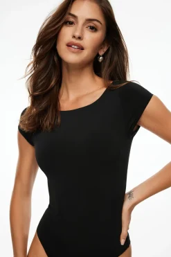 Tees & Tanks | Tees & Tanks-Dynamite Romie Sculpt Boat Neck Bodysuit Black