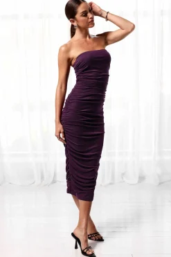 Dresses & Jumpsuits | Midi & Maxi Dresses-Dynamite Romina Ruched Midi Tube Dress Purple