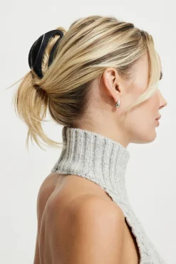 Hair Accessories-Dynamite Rounded Acetate Claw Hair Clip Black