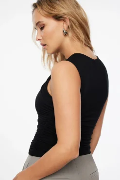 Tees & Tanks | Tees & Tanks-Dynamite Ruched Crewneck Top Black