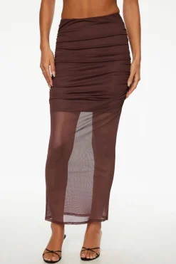 Skirts & Skorts | Skirts-Dynamite Ruched Mesh Maxi Skirt Burgundy