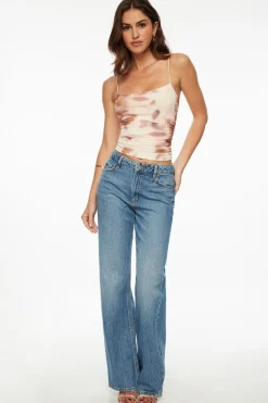 Tees & Tanks | Tees & Tanks-Dynamite Ruched Mesh Top Brown