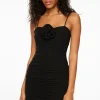 Dresses & Jumpsuits | Mini Dresses-Dynamite Ruched Mini Dress With Rosette Black