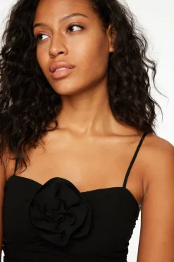 Dresses & Jumpsuits | Mini Dresses-Dynamite Ruched Mini Dress With Rosette Black